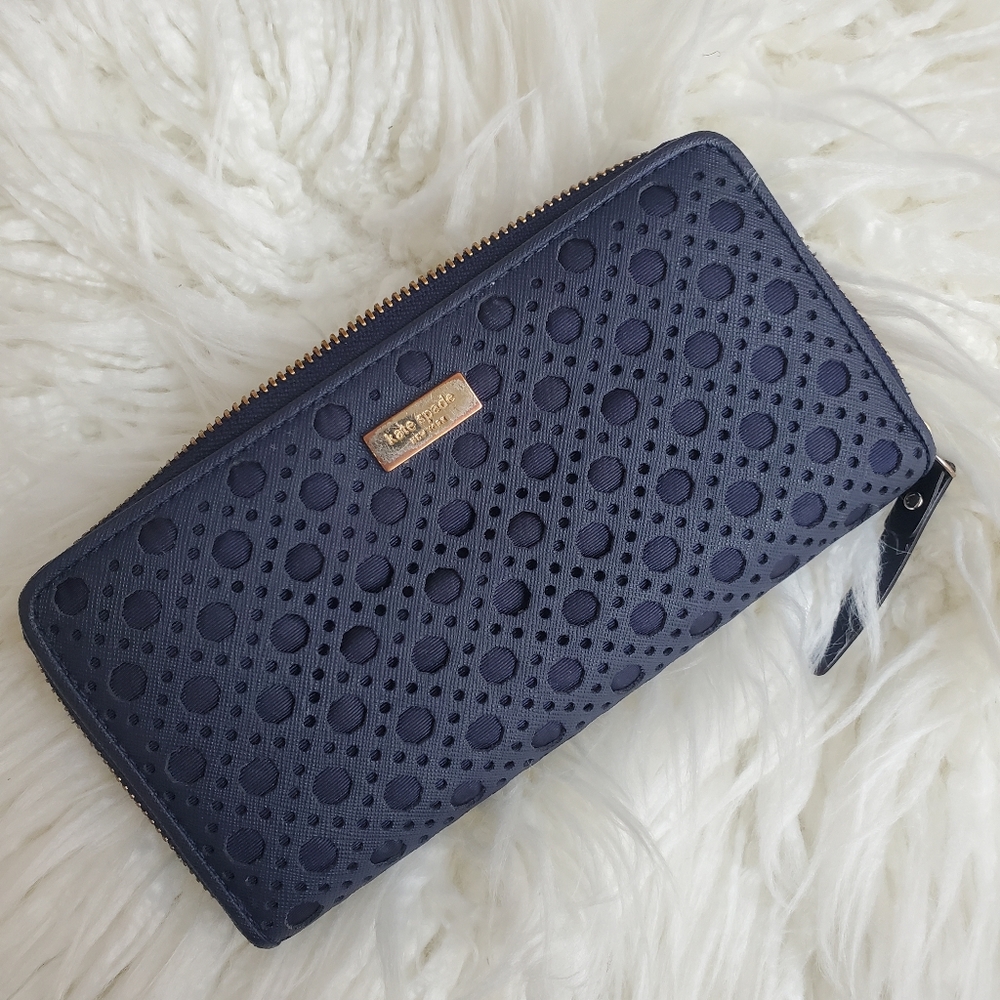 Kate Spade newbury lane caining zipper wallet French navy blue
